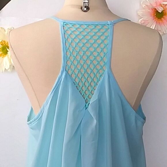 Nightie 50s Style Chiffon Sheer Baby Blue with Lining Spaghetti Straps size XL - Picture 8 of 9